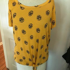 Yellow and black sugar skull tie front top